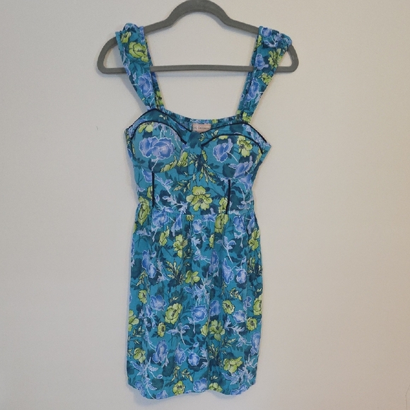 Floral Blue and Green Women's Dress - Picture 1 of 7